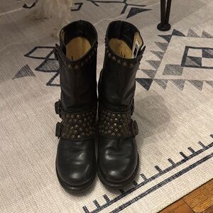 Frye Black Leather Studded Combat Boots